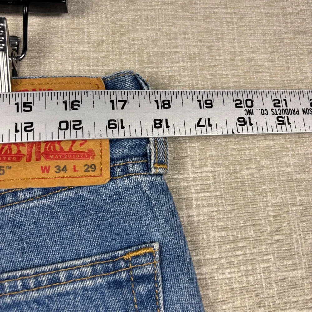Levis 505 Mens 34x29 Jeans Medium Light Blue Washed Denim Grungy HighLow Fading